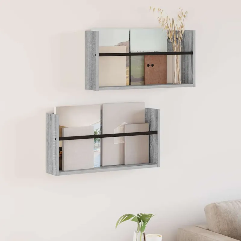 Žurnalų stovas su lentyna 2 pcs Pilkas Sonoma 60 x 12 x 30 cm