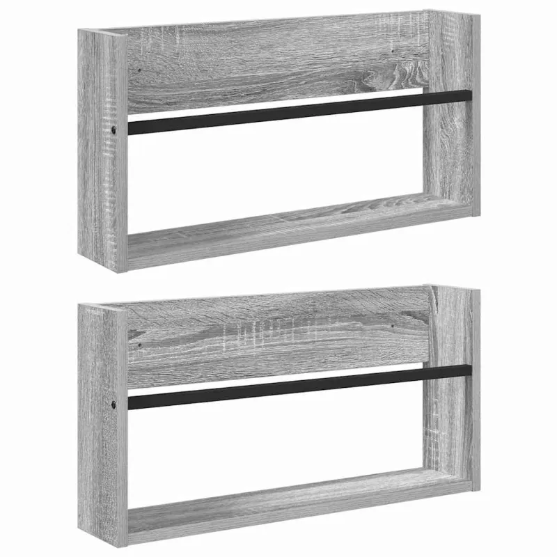 Žurnalų stovas su lentyna 2 pcs Pilkas Sonoma 60 x 12 x 30 cm
