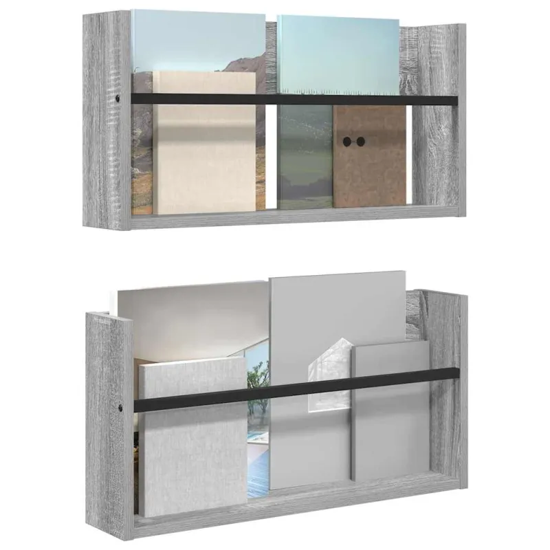 Žurnalų stovas su lentyna 2 pcs Pilkas Sonoma 60 x 12 x 30 cm
