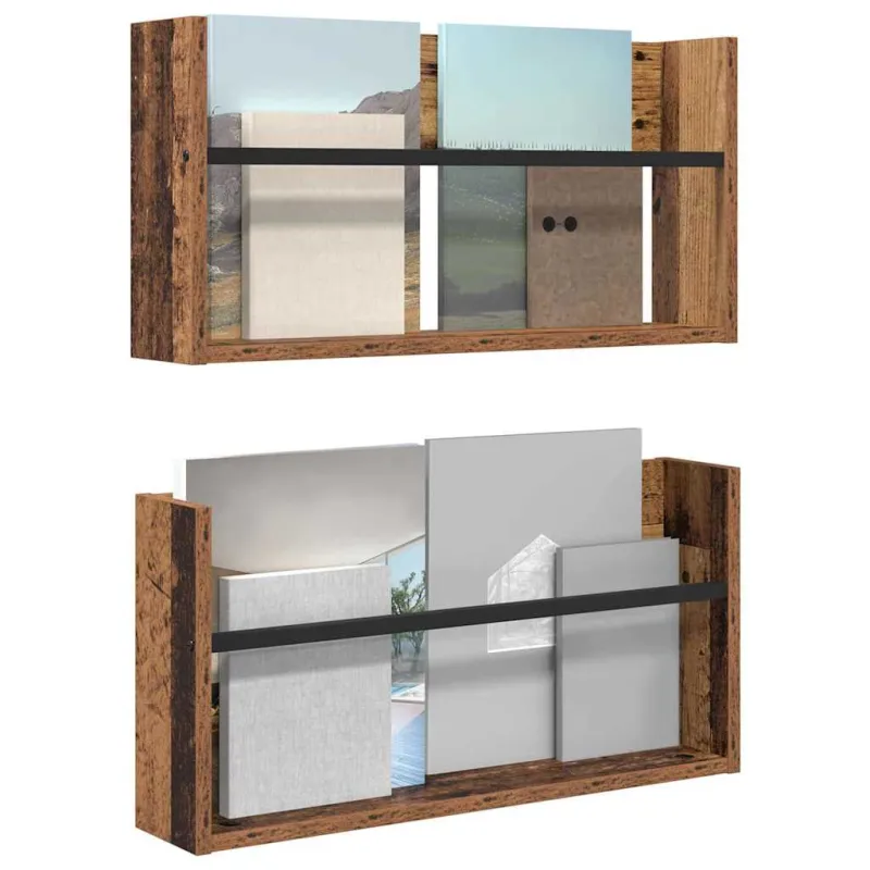 Žurnalų stovas su lentyna 2 pcs Senas medis 60 x 12 x 30 cm