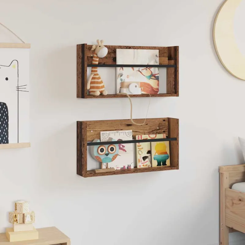Žurnalų stovas su lentyna 2 pcs Senas medis 60 x 12 x 30 cm
