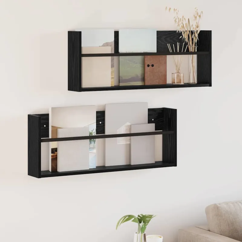 Žurnalų stovas su lentyna 2 pcs Juodas ąžuolas 80 x 12 x 30 cm
