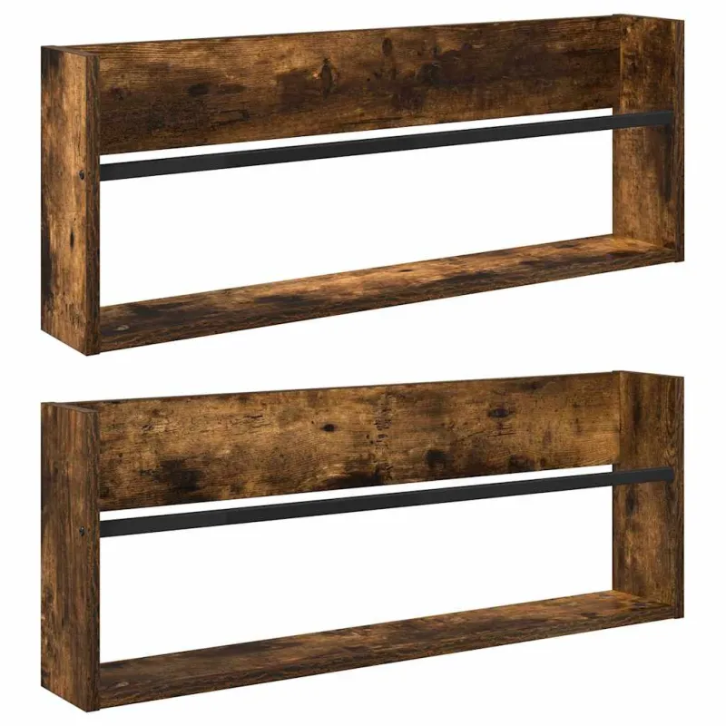 Žurnalų stovas su lentyna 2 pcs Rūkyta ąžuolas 80 x 12 x 30 cm
