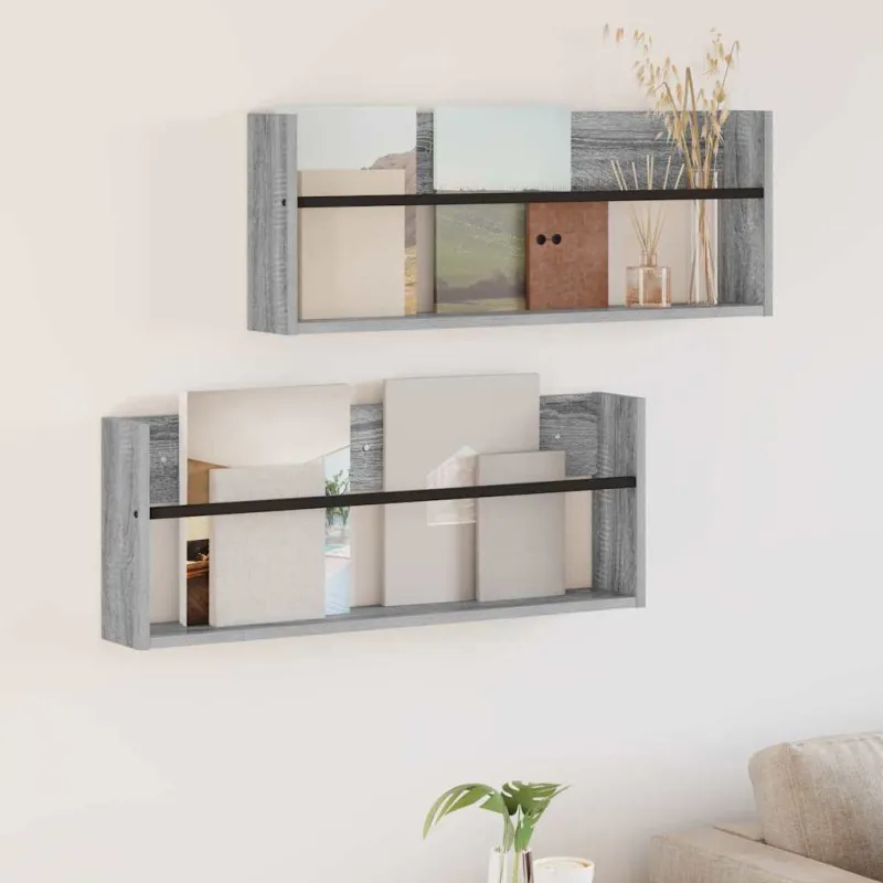 Žurnalų stovas su lentyna 2 pcs Pilkas Sonoma 80 x 12 x 30 cm