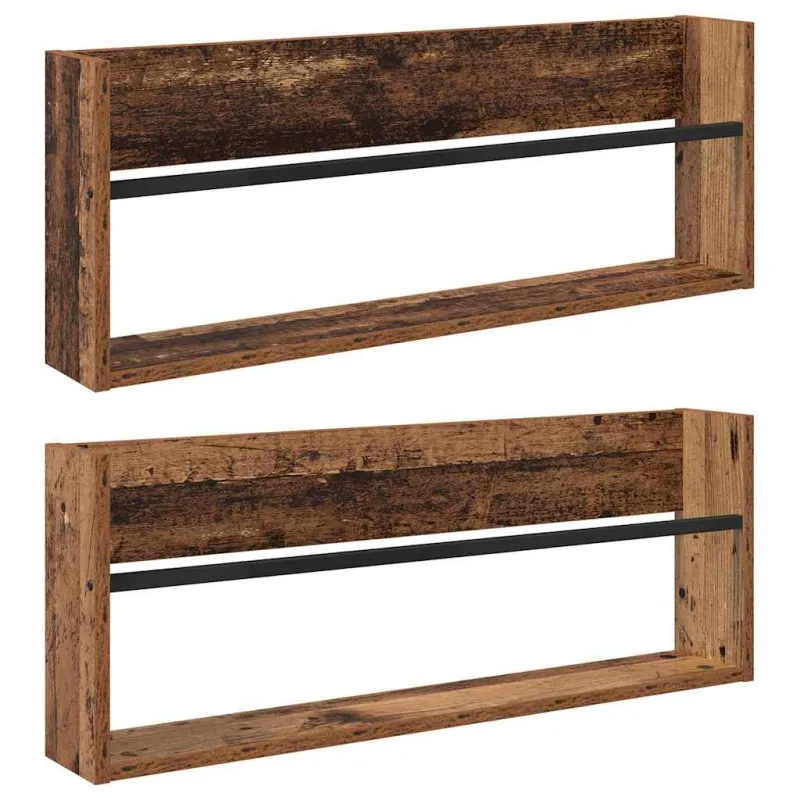 Žurnalų stovas su lentyna 2 pcs Senas medis 80 x 12 x 30 cm