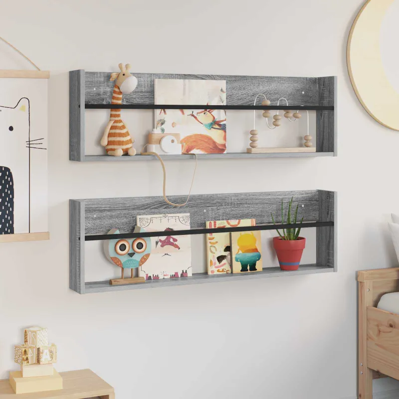 Žurnalų stovas su lentyna 2 pcs Pilkas Sonoma 100 x 12 x 30 cm