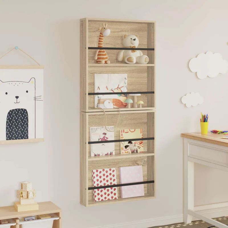 Žurnalų stovas su lentyna 2 pcs Sonoma ąžuolas 60 x 12 x 70 cm
