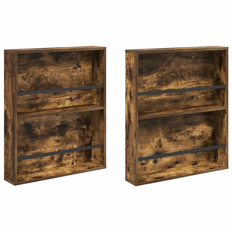 Žurnalų stovas su lentyna 2 pcs Rūkyta ąžuolas 60 x 12 x 70 cm
