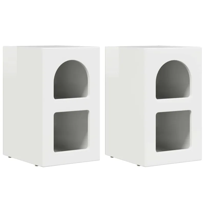 Naktinis staliukas 2 pcs Aukštai blizganti balta