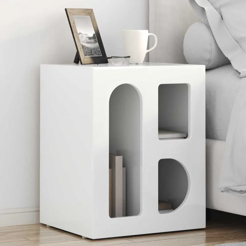 Naktinis staliukas 2 pcs Aukštai blizganti balta
