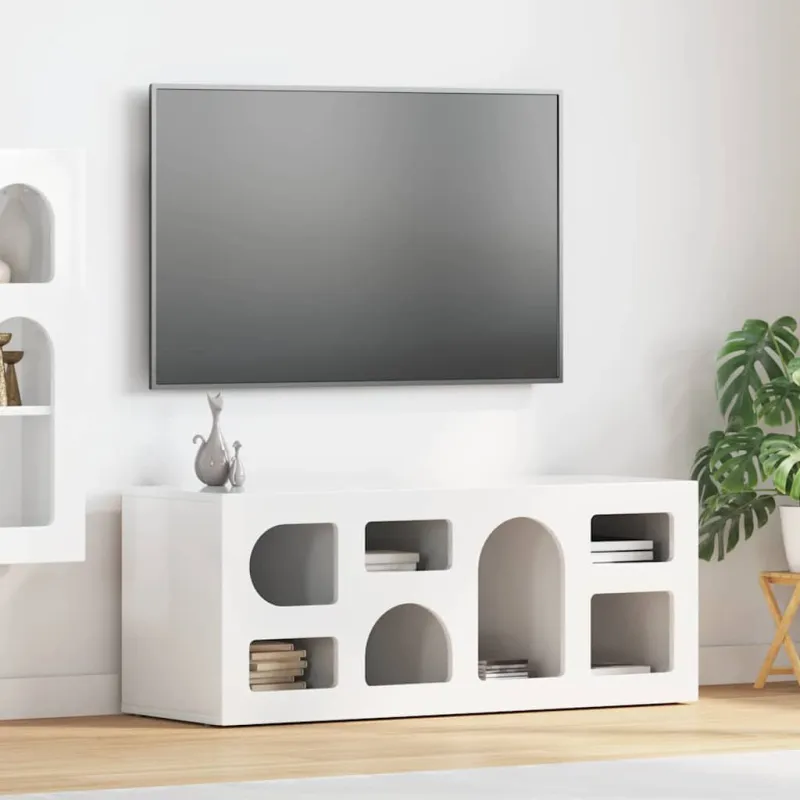 Televizoriaus spintelė Aukštai blizganti balta 100 x 35 x 40 cm