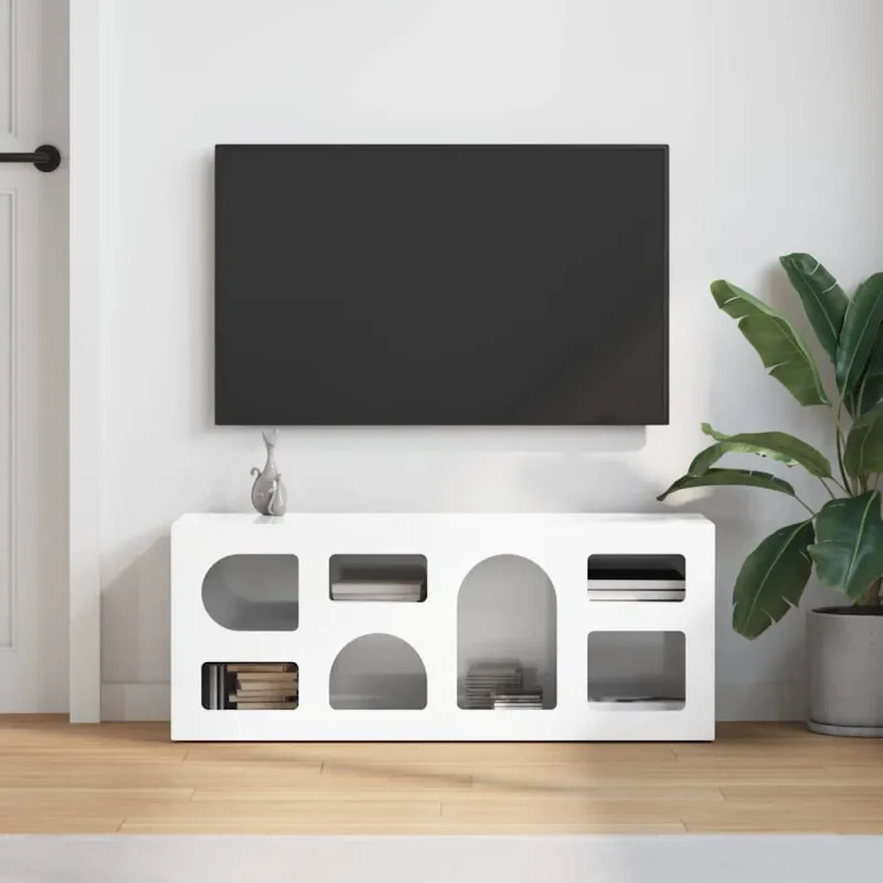 Televizoriaus spintelė Aukštai blizganti balta 100 x 35 x 40 cm