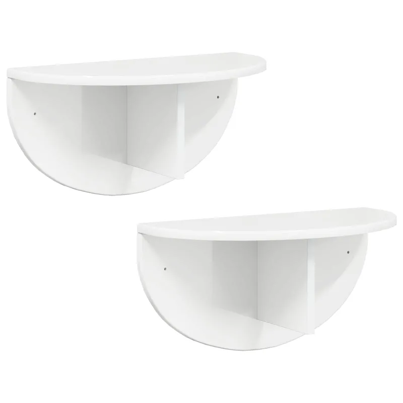 Sieninė lentyna 2 pcs Aukštai blizganti balta 48 x 24 x 24 cm