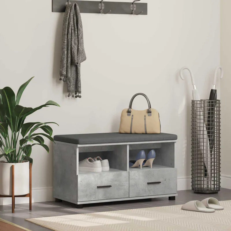 Koridoriaus suolas su pagalve Betono Pilka 80 x 38 x 46 cm