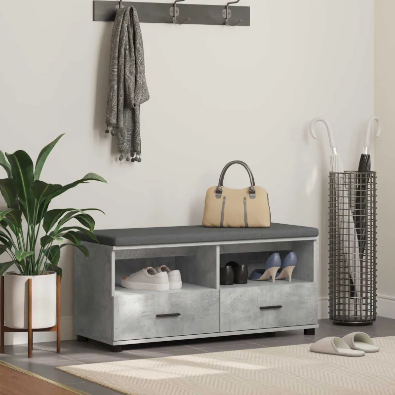 Koridoriaus suolas su pagalve Betono Pilka 100 x 38 x 46 cm