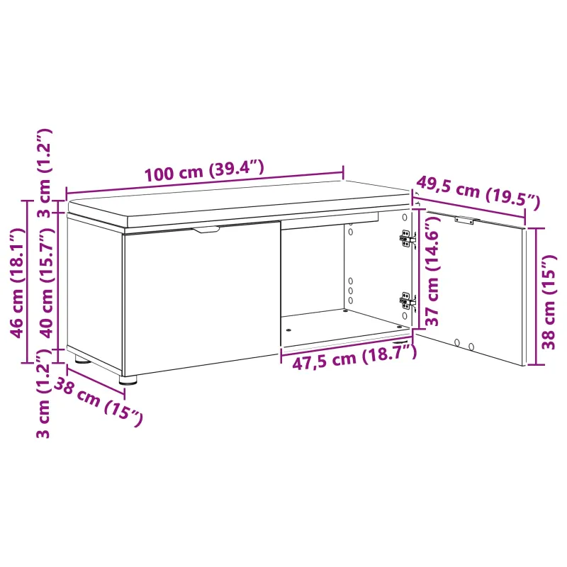 Koridoriaus suolas su pagalve Baltas 100 x 38 x 46 cm