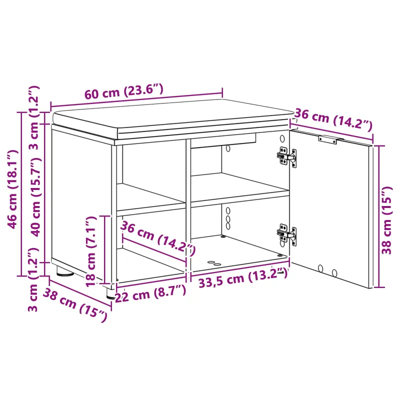 Koridoriaus suolas su pagalve Betono Pilka 60 x 38 x 46 cm