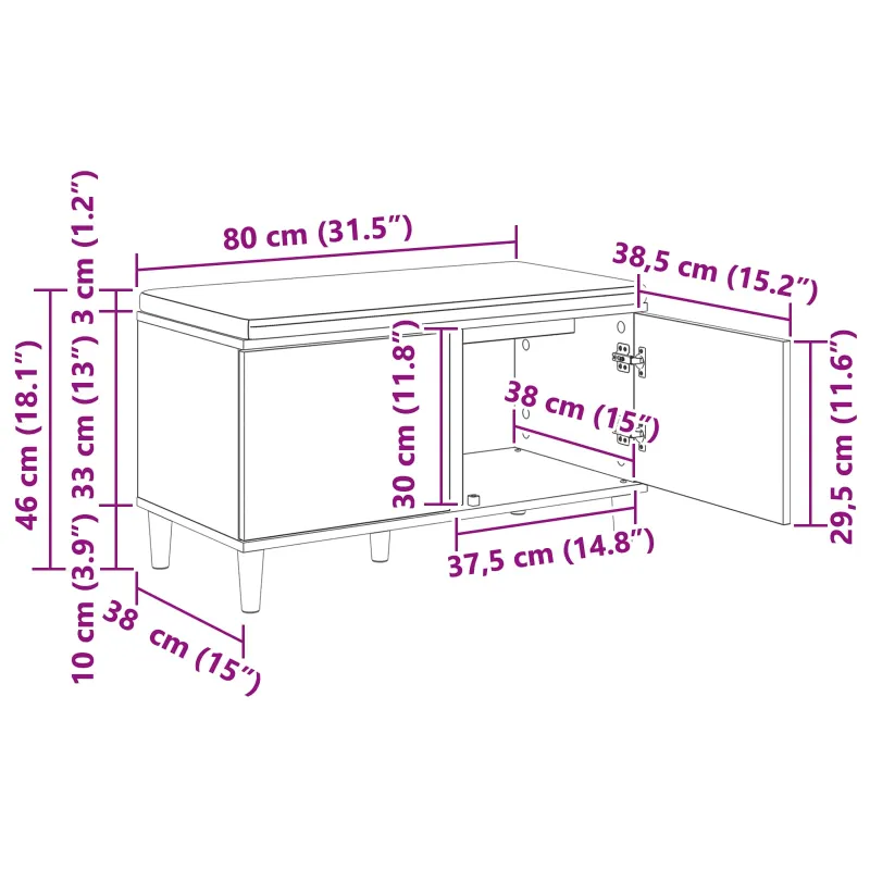 Koridoriaus suolas su pagalve su durimis Baltas 80 x 38 x 46 cm