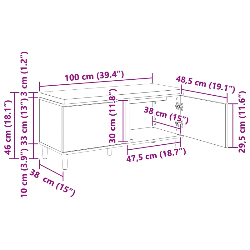 Koridoriaus suolas su pagalve Baltas 100 x 38 x 46 cm