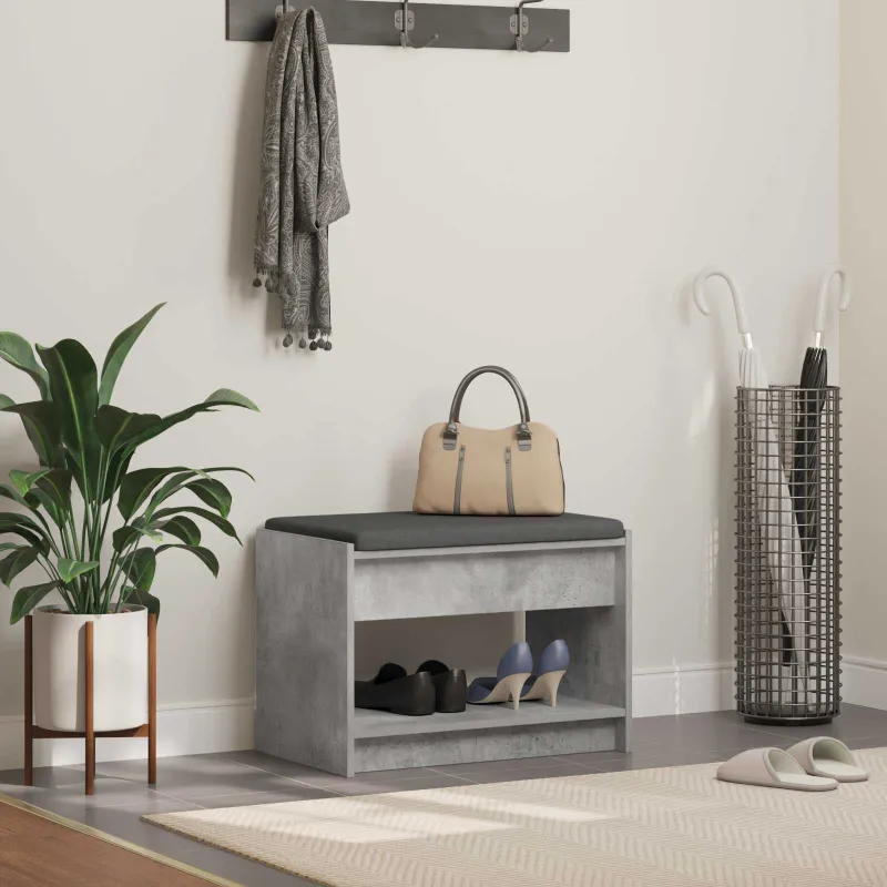 Koridoriaus suolas su pagalve Betono Pilka 63 x 38 x 45 cm