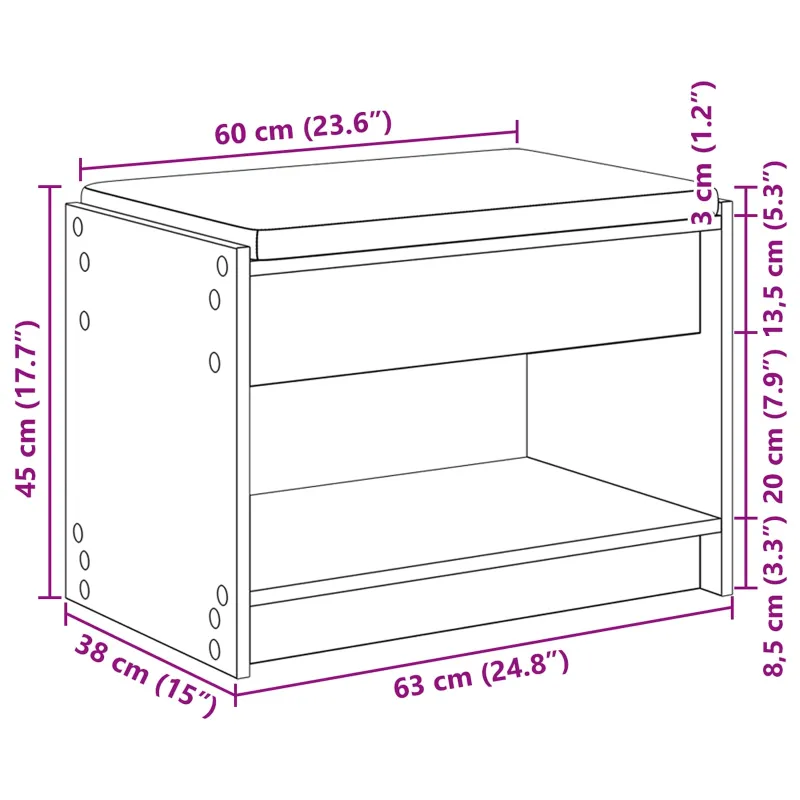 Koridoriaus suolas su pagalve Betono Pilka 63 x 38 x 45 cm