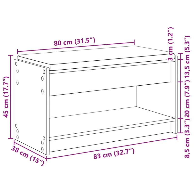 Koridoriaus suolas su pagalve Pilka Sonoma 83 x 38 x 45 cm