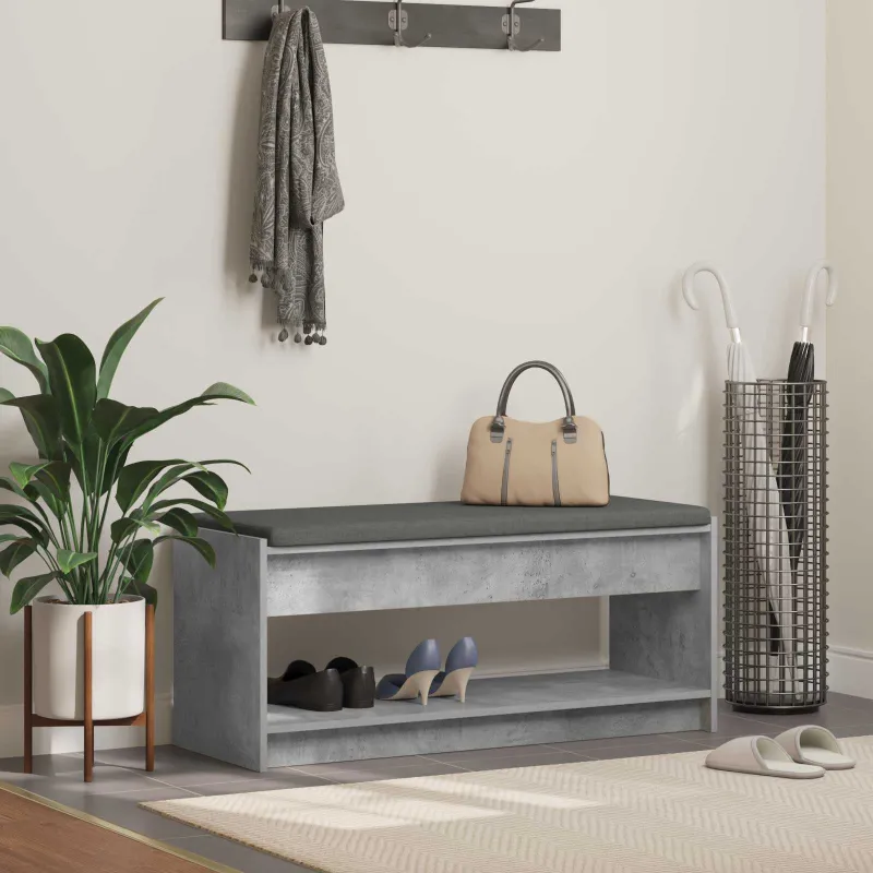 Koridoriaus suolas su pagalve Betono Pilka 103 x 38 x 45 cm