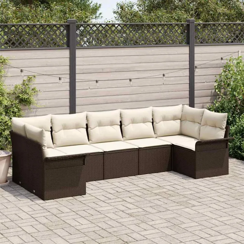 Sodo sohvaryhmä säilytystilalla, 7 osaa, ruskea polyrottinki