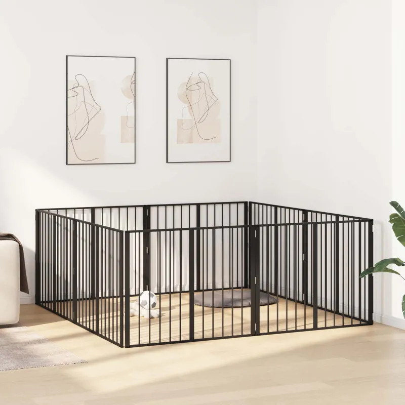 Šunų vartai 8 pcs Juodas 100 x 80 cm Cinkuota plienas