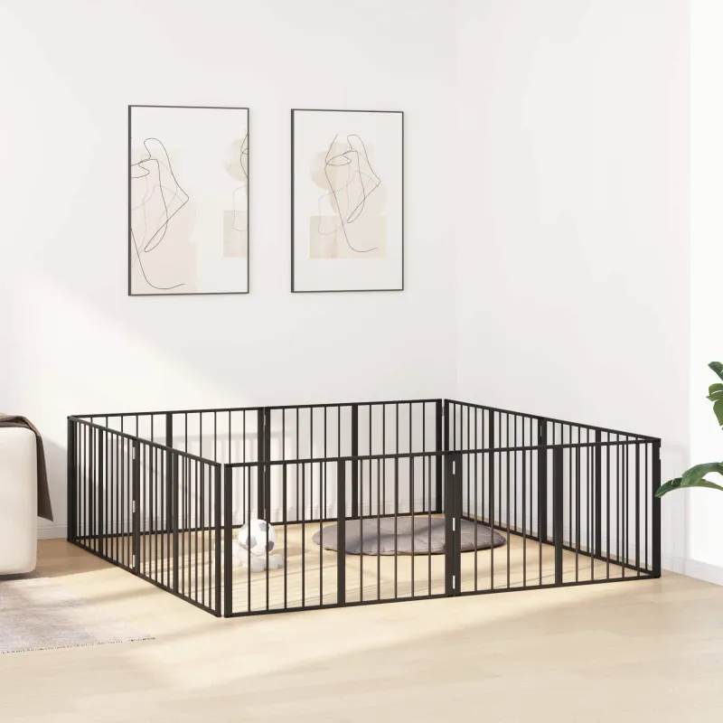 Šunų vartai 8 pcs Juodas 100 x 60 cm Cinkuota plienas