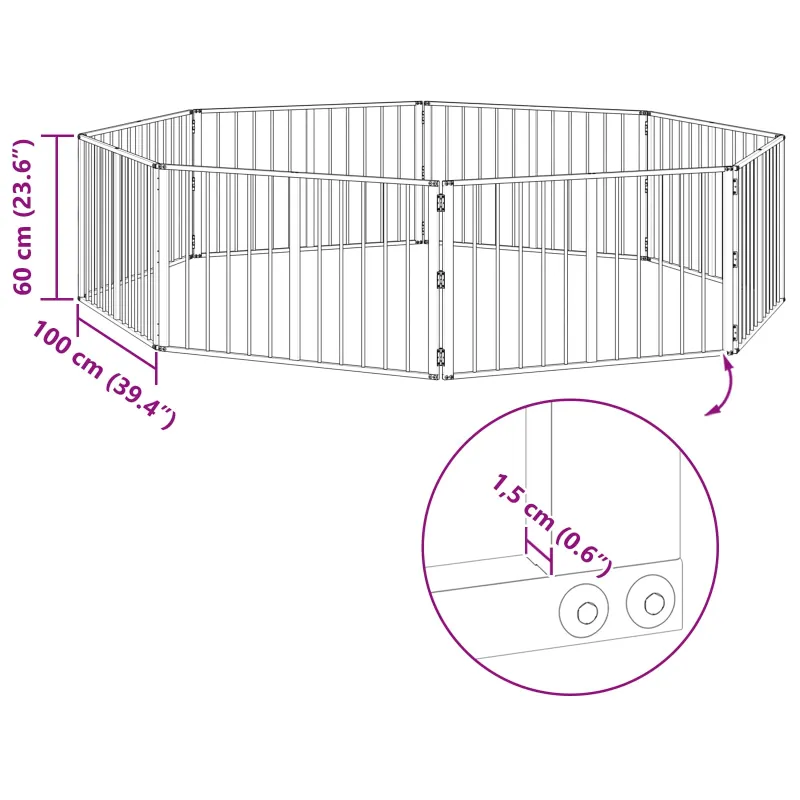 Šunų vartai 8 pcs Juodas 100 x 60 cm Cinkuota plienas