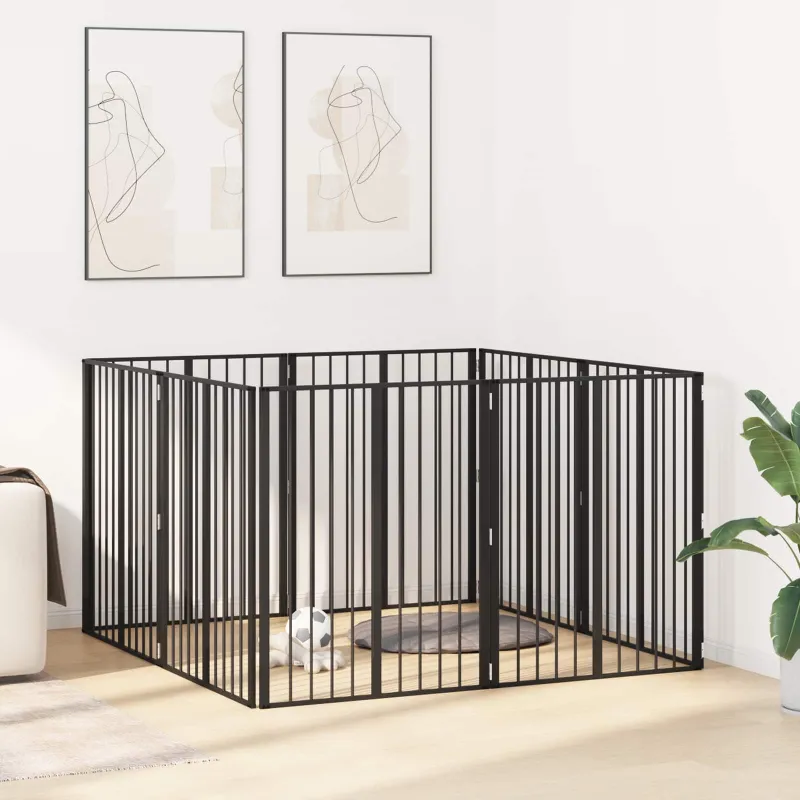 Šunų vartai 8 pcs Juodas 80 x 100 cm Cinkuota plienas