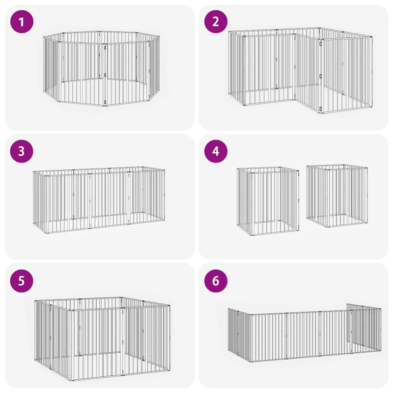 Šunų vartai 8 pcs Juodas 80 x 100 cm Cinkuota plienas