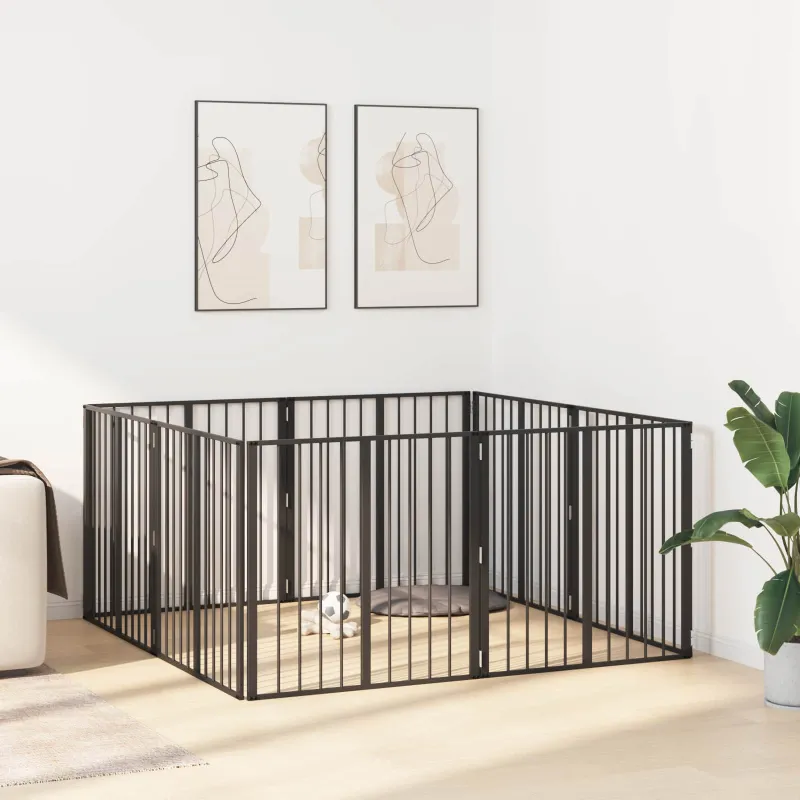 Šunų vartai 8 pcs Juodas 80 x 80 cm Cinkuota plienas