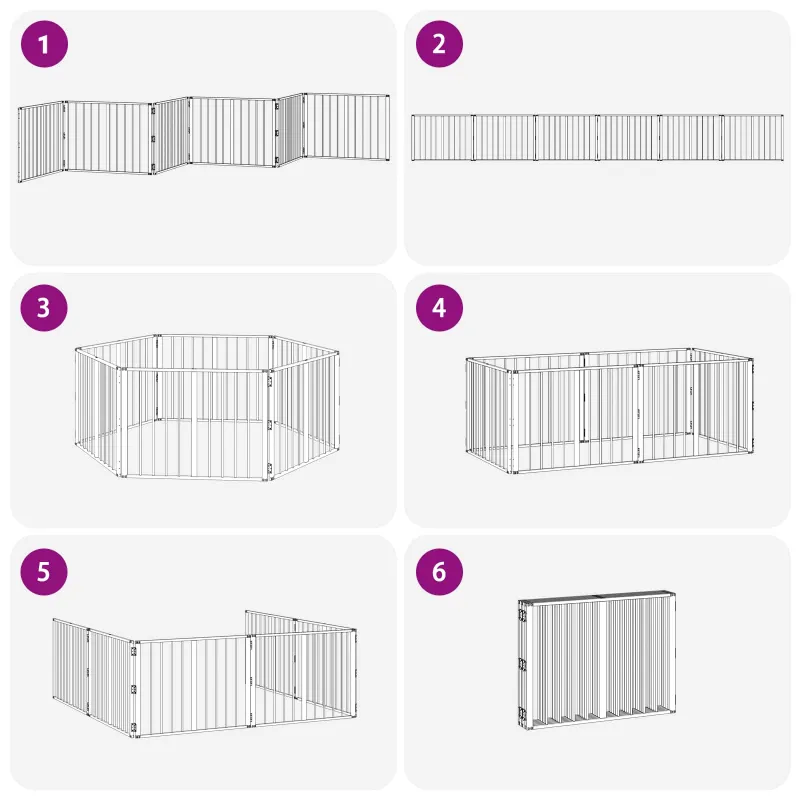 Šunų vartai 6 pcs Juodas 80 x 60 cm Cinkuota plienas