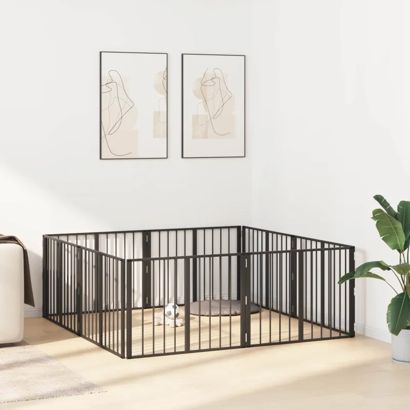 Šunų vartai 8 pcs Juodas 80 x 60 cm Cinkuota plienas