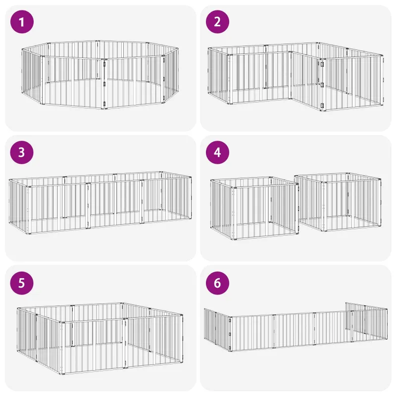 Šunų vartai 8 pcs Juodas 80 x 60 cm Cinkuota plienas