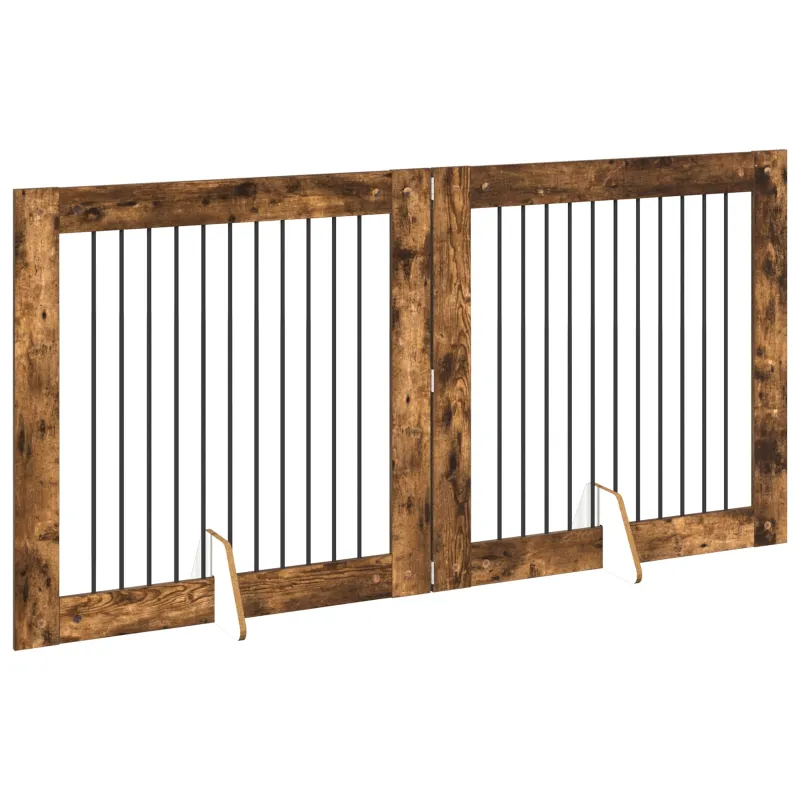 Šunų vartai su stovais 2 pcs Dūminio ąžuolo 100 x 100 cm