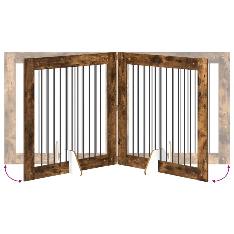 Šunų vartai su stovais 2 pcs Dūminio ąžuolo 100 x 100 cm