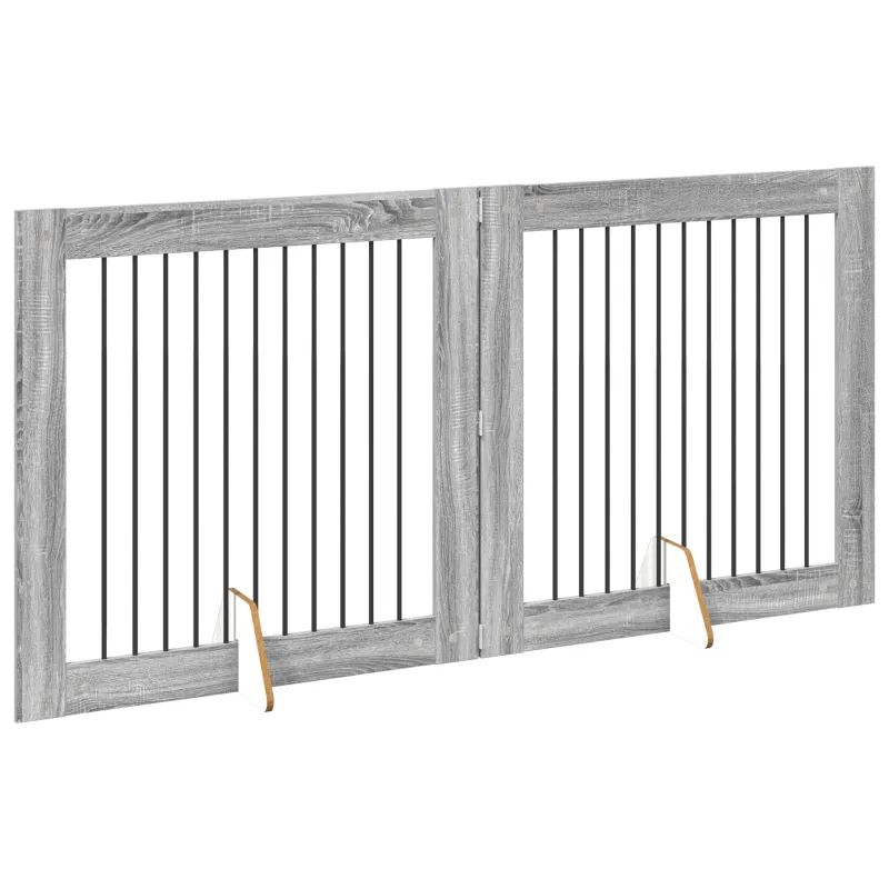 Šunų vartai su stovais 2 pcs Pilka sonoma ąžuolo 100 x 100 cm