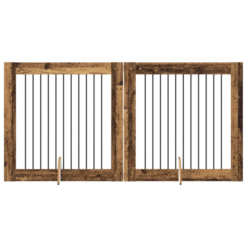 Šunų vartai su stovais 2 pcs Sendintos medienos 100 x 100 cm