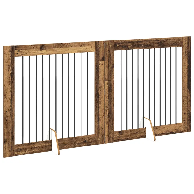 Šunų vartai su stovais 2 pcs Sendintos medienos 100 x 100 cm