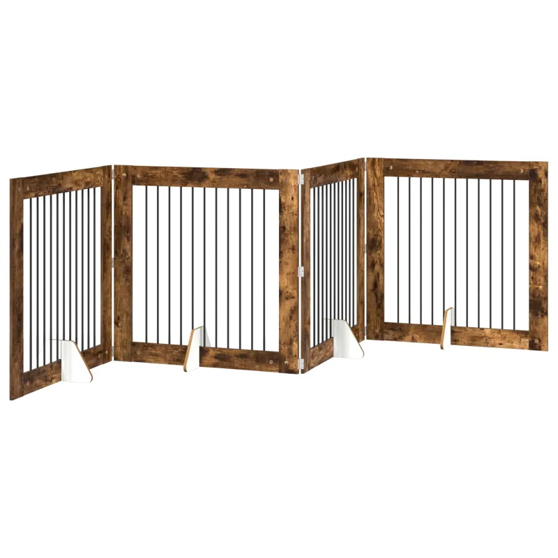 Šunų vartai su stovais 4 pcs Dūminio ąžuolo 100 x 100 cm