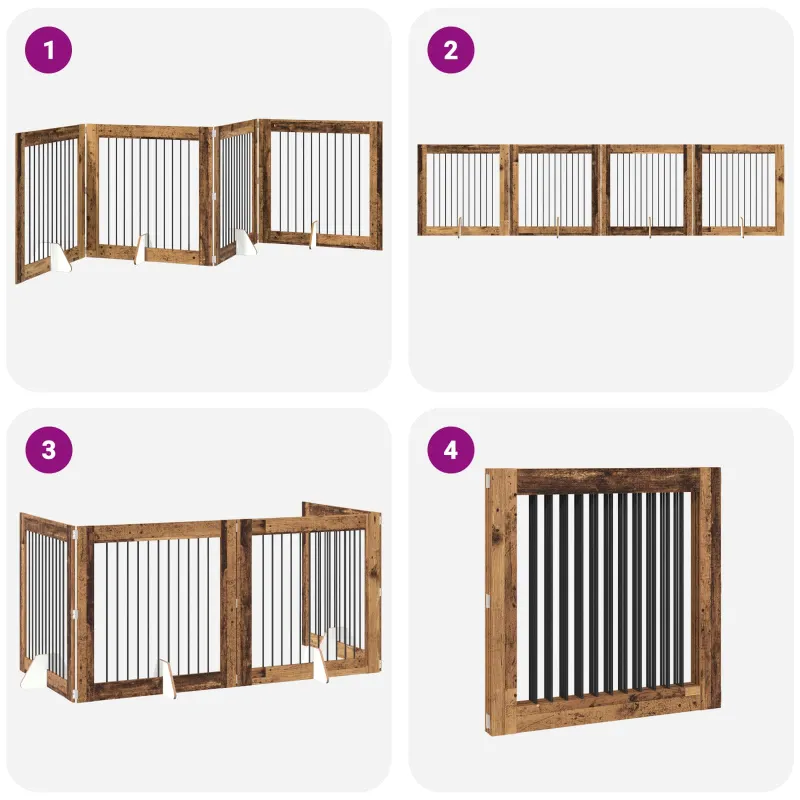 Šunų vartai su stovais 4 pcs Sendintos medienos 100 x 100 cm