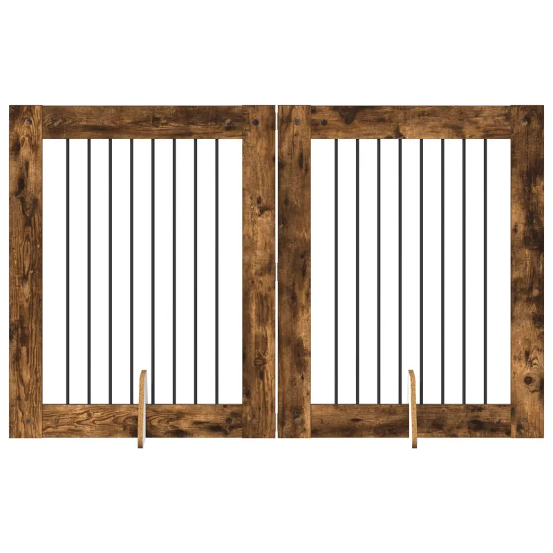 Šunų vartai su stovais 2 pcs Dūminio ąžuolo 80 x 100 cm