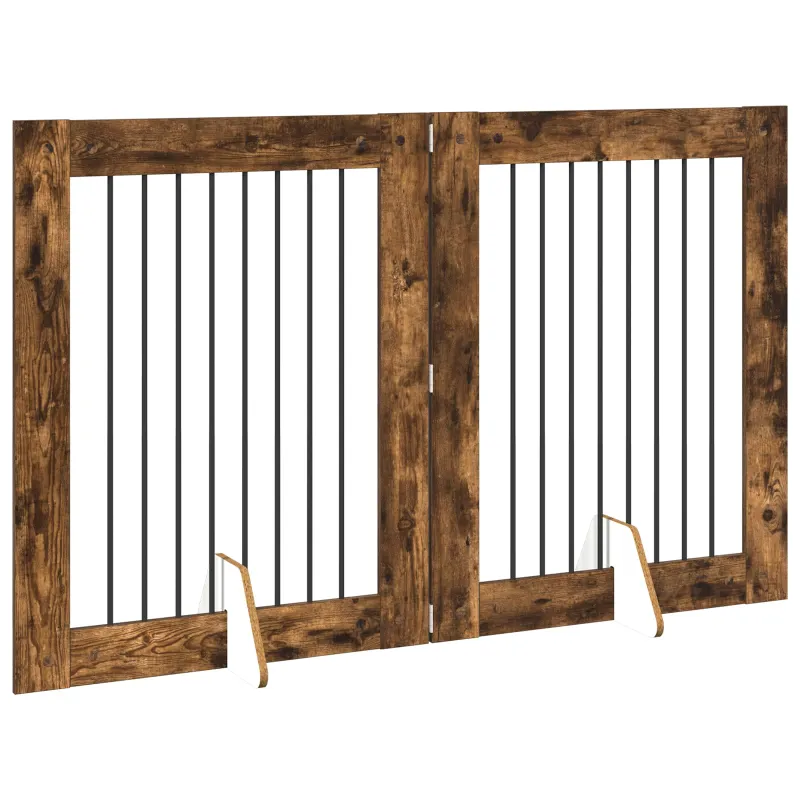 Šunų vartai su stovais 2 pcs Dūminio ąžuolo 80 x 100 cm