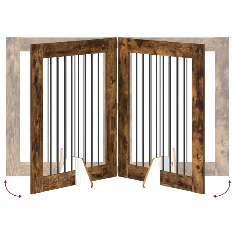 Šunų vartai su stovais 2 pcs Dūminio ąžuolo 80 x 100 cm