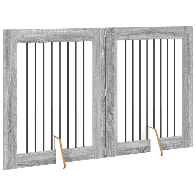 Šunų vartai su stovais 2 pcs Pilka sonoma ąžuolo 80 x 100 cm