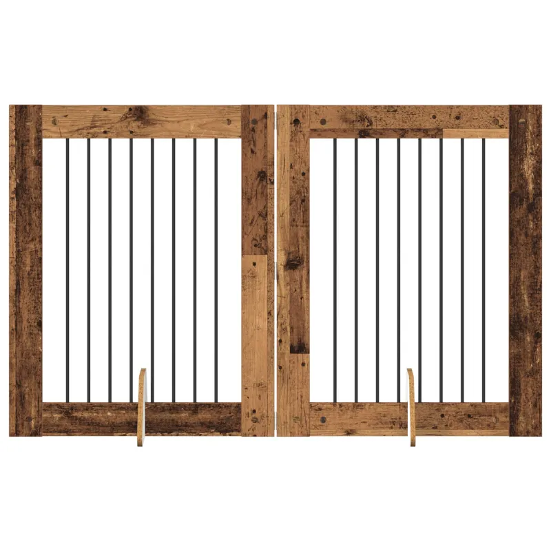Šunų vartai su stovais 2 pcs Sendintos medienos 80 x 100 cm