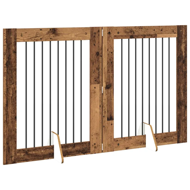 Šunų vartai su stovais 2 pcs Sendintos medienos 80 x 100 cm